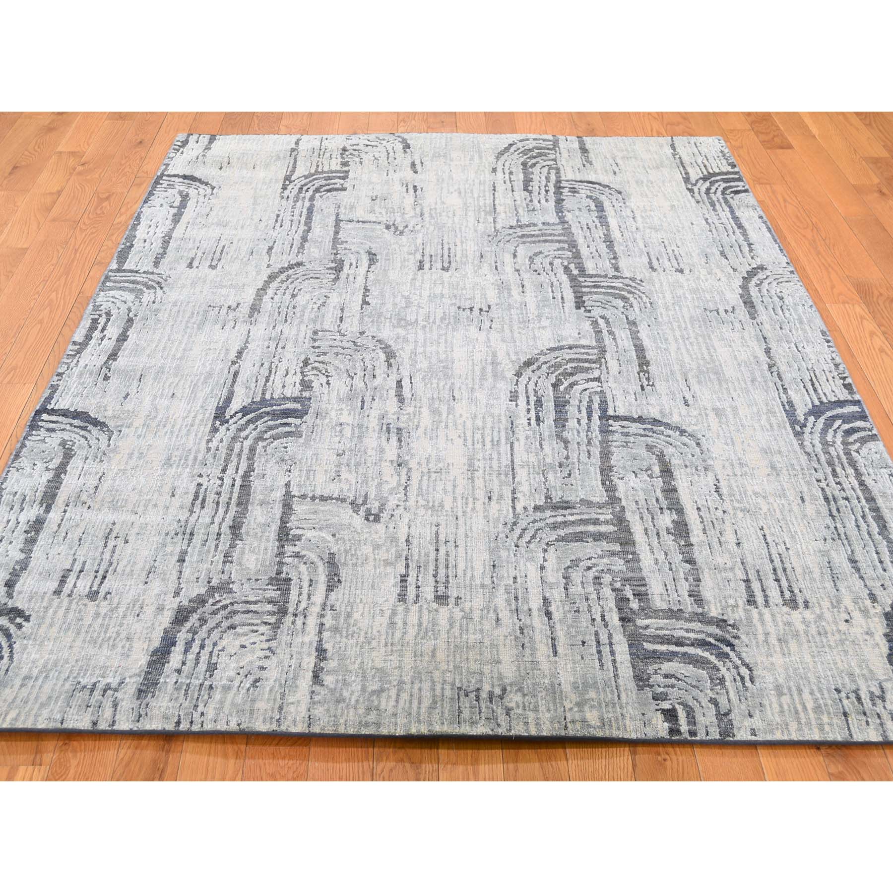 5'x7'1" THE CANE, Pure Silk With Textured Wool HandKnotted Oriental